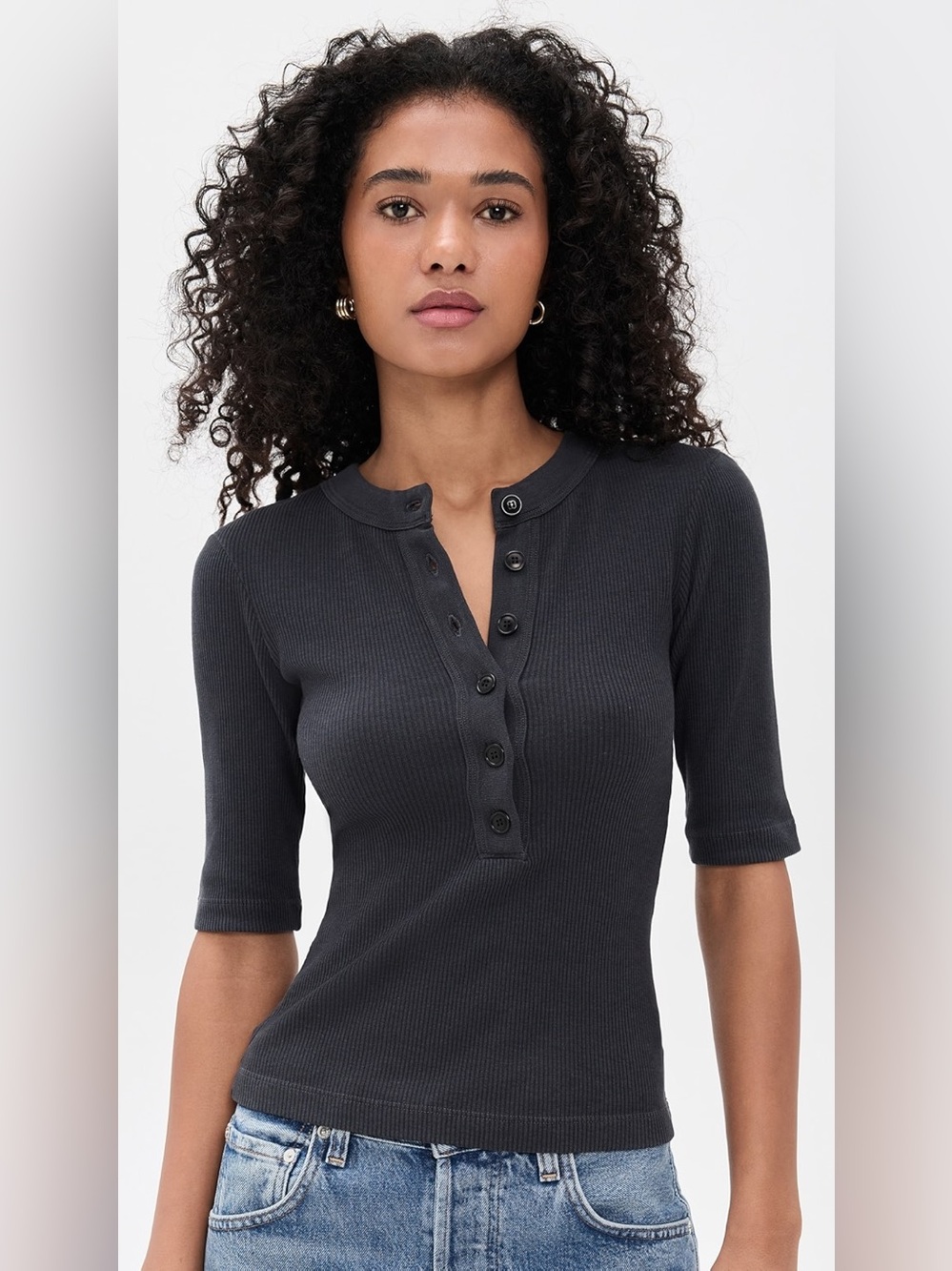 Citizens Of Humanity Black Ribbed Henley Tee Color: Charcoal